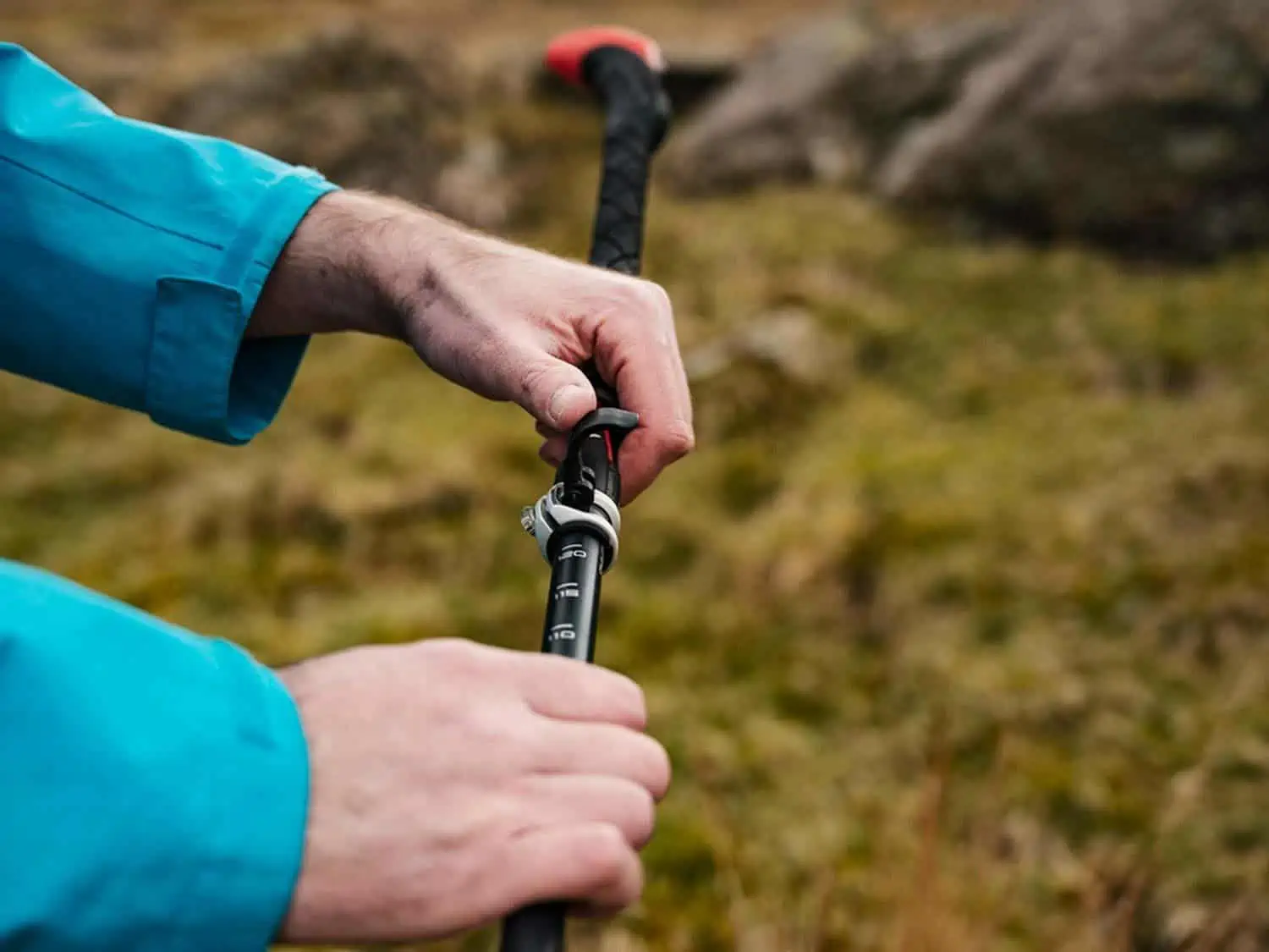 Leki Sherpa hiking poles showing adjustability