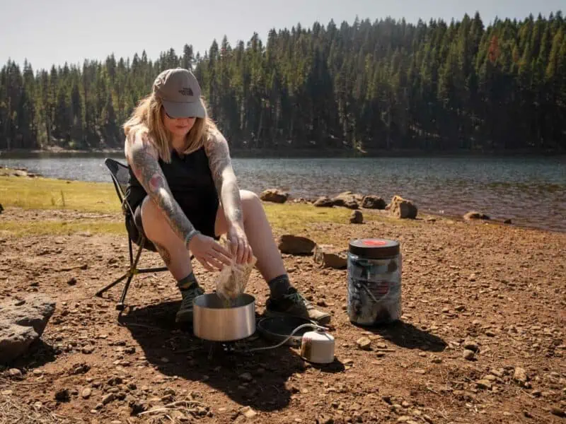 cooking backpacking meal on a stove