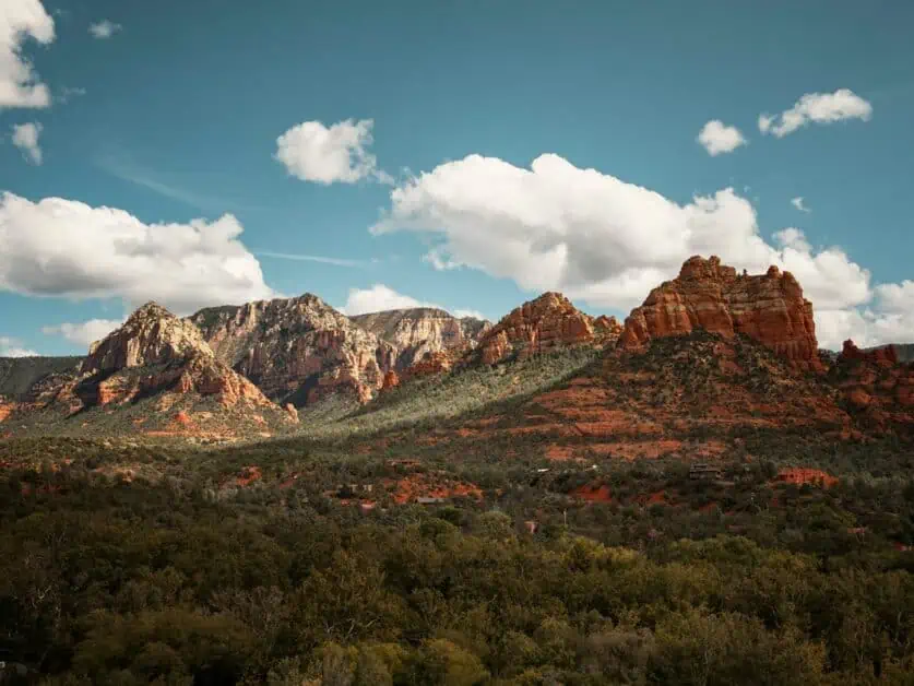 Sedona view of red rock mountains and mesa